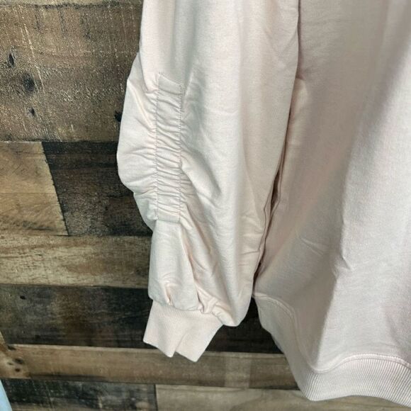 Calvin Klein Sweatshirt Crew Neck Blush Pink Tan Gathered Sleeves CK Logo XS - Picture 5 of 16